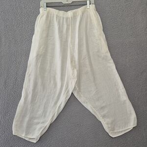 Flax Women's Elastic Waist Pull On 100% Linen White Wide Leg Pants Large